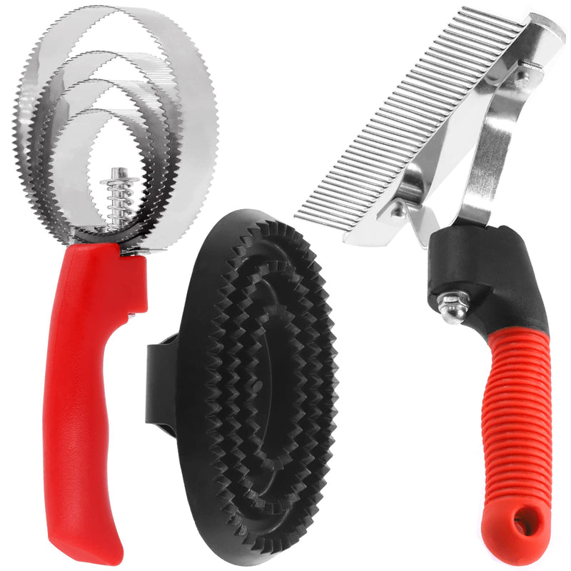 3pcs Reversible Stainless Steel Curry Grooming Set with 4 Rings: Large Rubber Comb, Scotch Type Comb, Metal Brush for Cows, Sheep, Dogs, Goats, Horses - PawsPlanet Australia