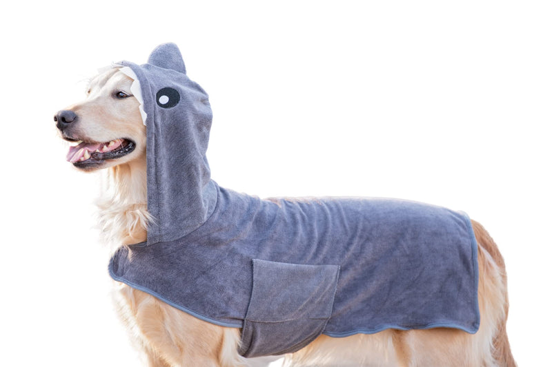 BoxDog Wearable Microfiber Dog Towel with Monster or Shark Hoodie | Soft Dog Bathrobe (Large, Grey Shark) Large - PawsPlanet Australia