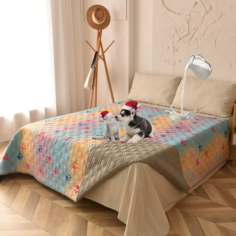 100% Waterproof Dog Bed Cover 52x82 inch Reversible Changing Pad Reusable Camping Mat for Kids/Pet/Dog/Cat Washable Geometric Embroidery Blanket Patchwork Rainbow Dog Paw Printed+Gray 52x82inch - PawsPlanet Australia