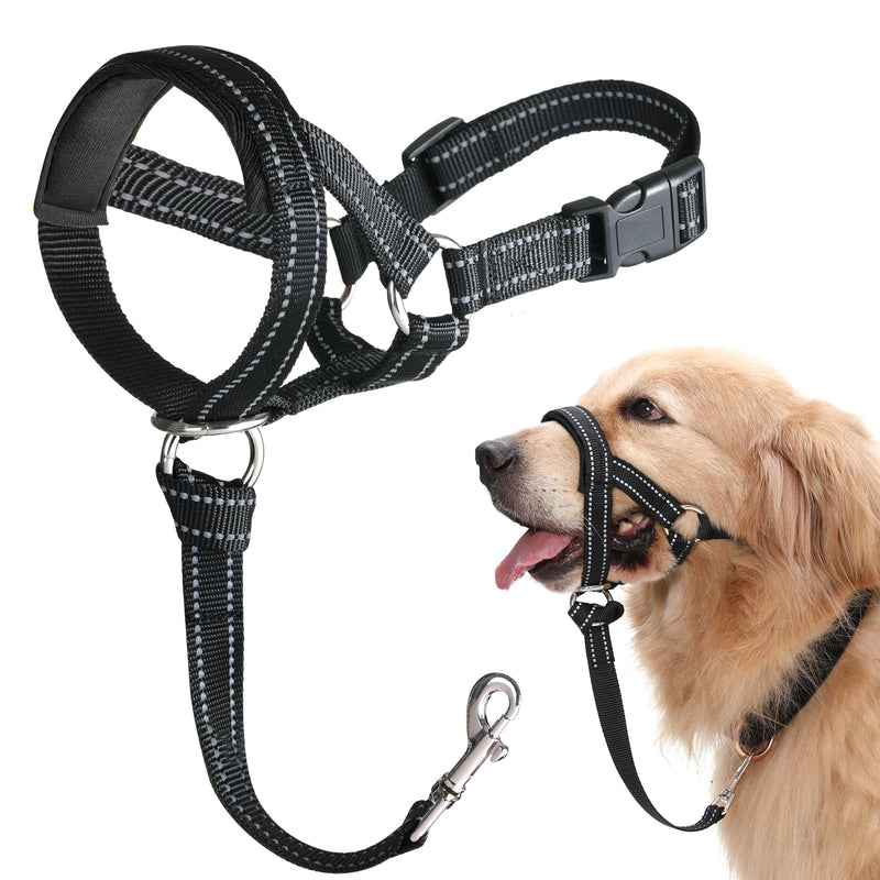 BARKLESS Dog Head Collar, No Pull Head Halter with Soft Padding, Reflective Soft Padded Snout Harness for Large Dogs, Labrador, Golden Retrievers, German Shepherd Black XL (Snout Cir: 11¾"-15¾”) - PawsPlanet Australia