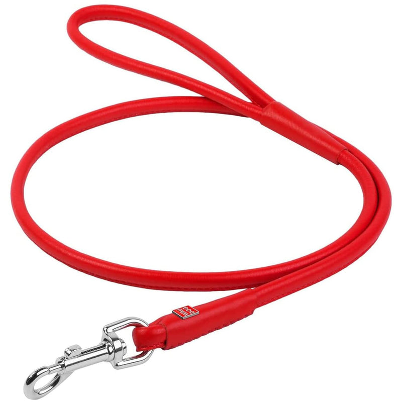 Rolled Leather Dog Leash for Small Medium and Large Dogs - Heavy Duty Leather Puppy Leash for Outdoor Walking Running Training - Strong Dog Leashes for Large Breed Dogs 4Ft * 0.4 in Red