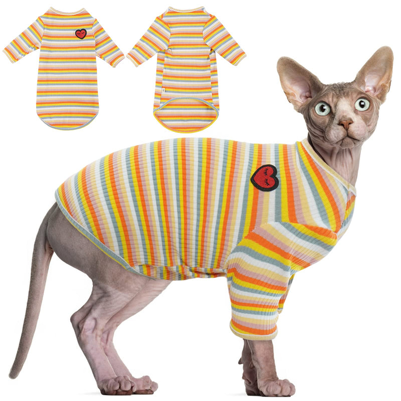 DENTRUN Hairless Cats Shirt Breathable Cat Daily Wear Clothes Stripe Vest Adorable Pajamas Jumpsuit Soft & Skin-Friendly XX-Large Yellow - PawsPlanet Australia
