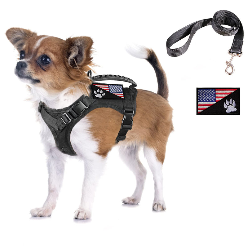 Tactical Dog Harness with Leash Tactical Puppy Vest with Rubber Handle K9 Military Adjustable Pet Harness for Outdoor Training XS Dog Harness (Black Harness with Leash) Black harness with leash