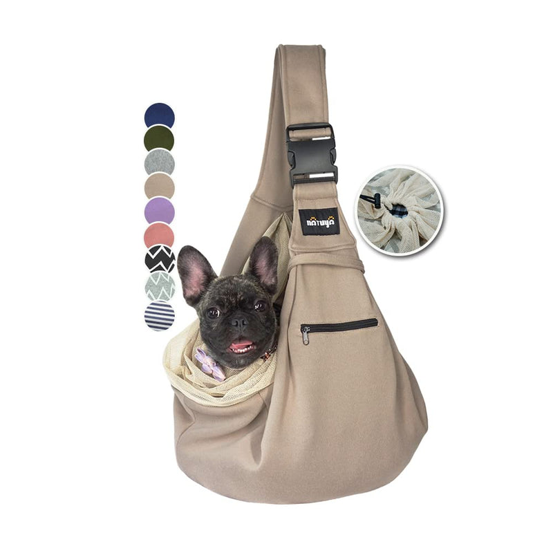 NATUYA Pet Dog Sling Carrier - Dog Sling with Net Bag for Carrier Dogs Cats-Hands Free Pet Bag-Buckle net Pocket pet Bag (Khaki) Khaki - PawsPlanet Australia