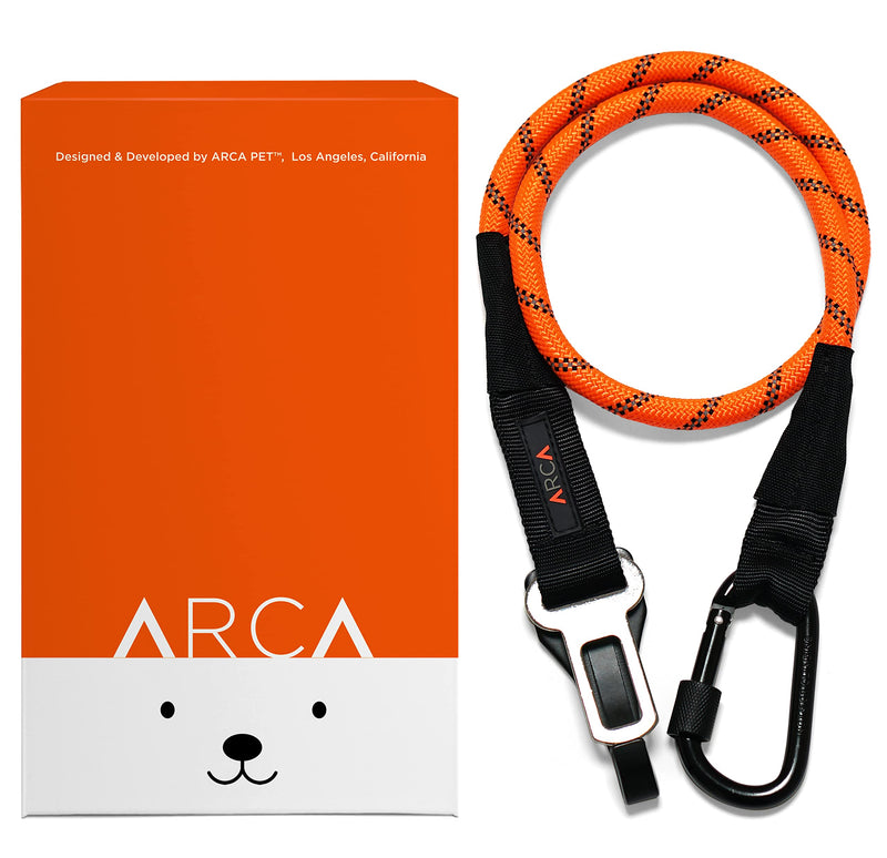 ARCA PET Safety Seat Belt | Universal Dog Seatbelt | Durable Reflective Car Seatbelt for Dogs with Clip Hook Latch, Buckle and Alloy Carabiner- Safe and Secure Pet Safety Restraint for Car Seat Buckle Orange - PawsPlanet Australia
