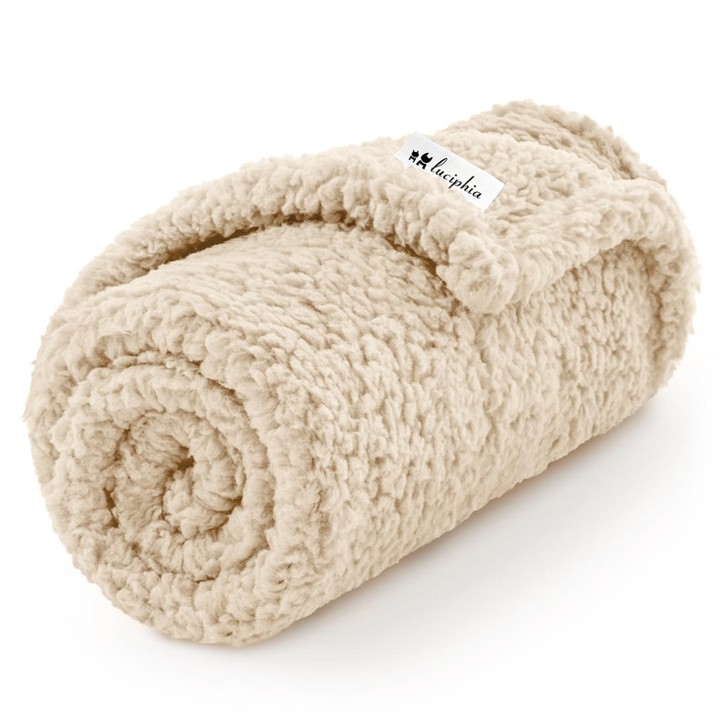 Luciphia Premium Fleece Pet Blanket for Small Medium Dogs Puppy Soft Sherpa Calming Cat Throw Blankets(Beige,57x40 inches) Beige 57x40 inches - PawsPlanet Australia