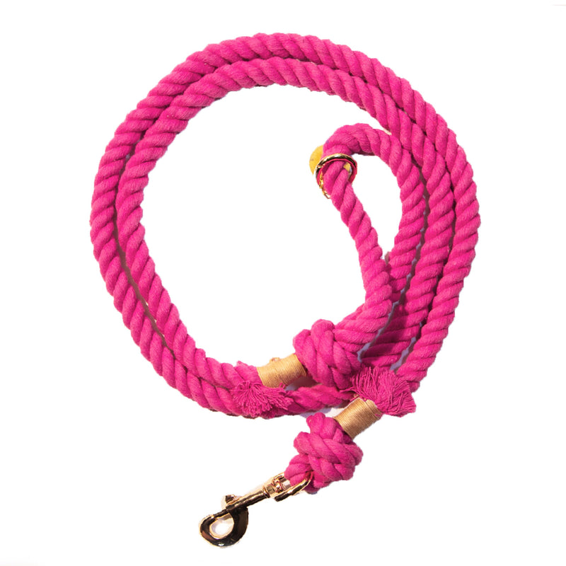 Glow Pups Pink Dog Leash, 5 ft Rope Leash for Small, Medium, Large Dogs, Handmade Caribbean Cotton Boho Chic Style with 360° Swivel Clasp, D-Ring for Accessories (Bright Pink) Bright Pink - PawsPlanet Australia