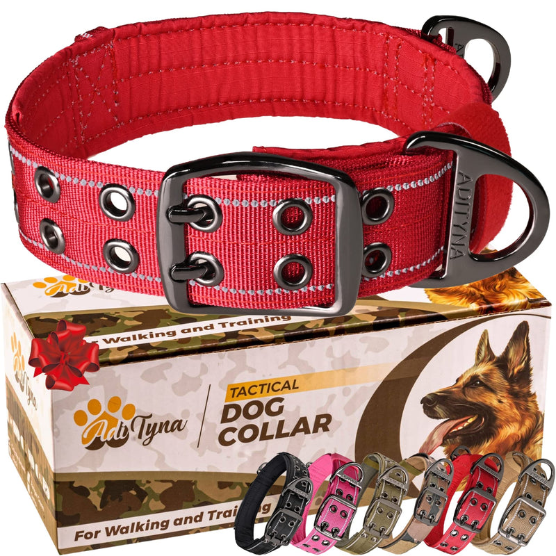 ADITYNA Heavy Duty Dog Collar for Medium Dogs - Reflective Red Collar with Handle for Training, and Walking - Wide, Thick, Tactical, Soft Neoprene Padded Medium: Fit 15-19" Neck - PawsPlanet Australia