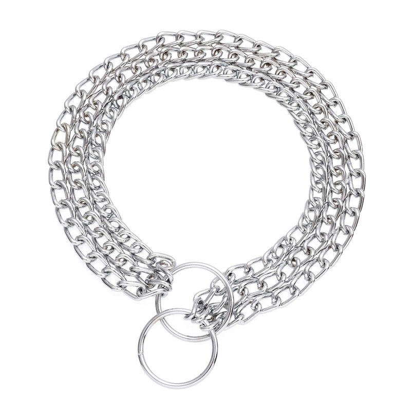 Mile High Life | Dog Training Double Triple Chain Collar | Stainless Steel Slip P Ring | Choke Collar | Chrome Copper Slip Lead | Variety Size and Weight Choices L:18in Stainless-Triple Chain - PawsPlanet Australia
