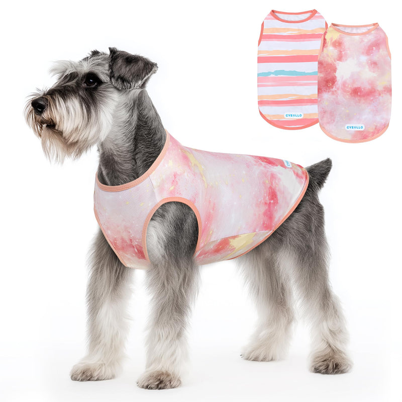 cyeollo 2pack Dog Cooling Shirt, Breathable Sleeveless Summer Clothes for Dogs, Intant Cool T Shirts for Small Dogs, Pink M M-Chest 16"