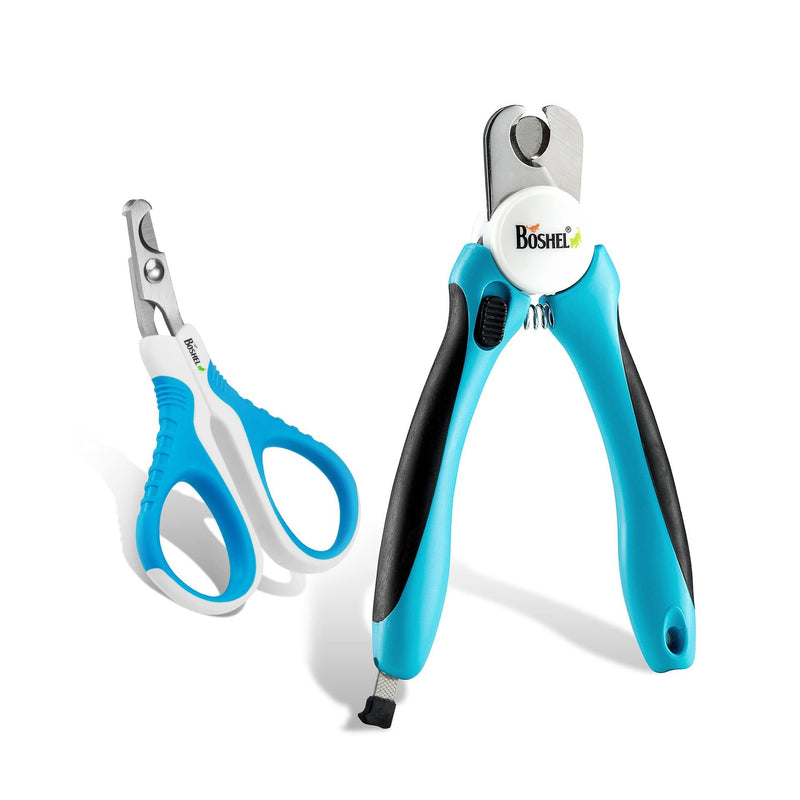BOSHEL Dog Nail Clipper and Cat Nail Clipper Set - Dog Nail Trimmers with Safety Guard & Razor-Sharp Blades & Extra Bonus File - Cat Nail Trimmers with Easy-View Angled Blade - Comfy Ergonomic Handles - PawsPlanet Australia