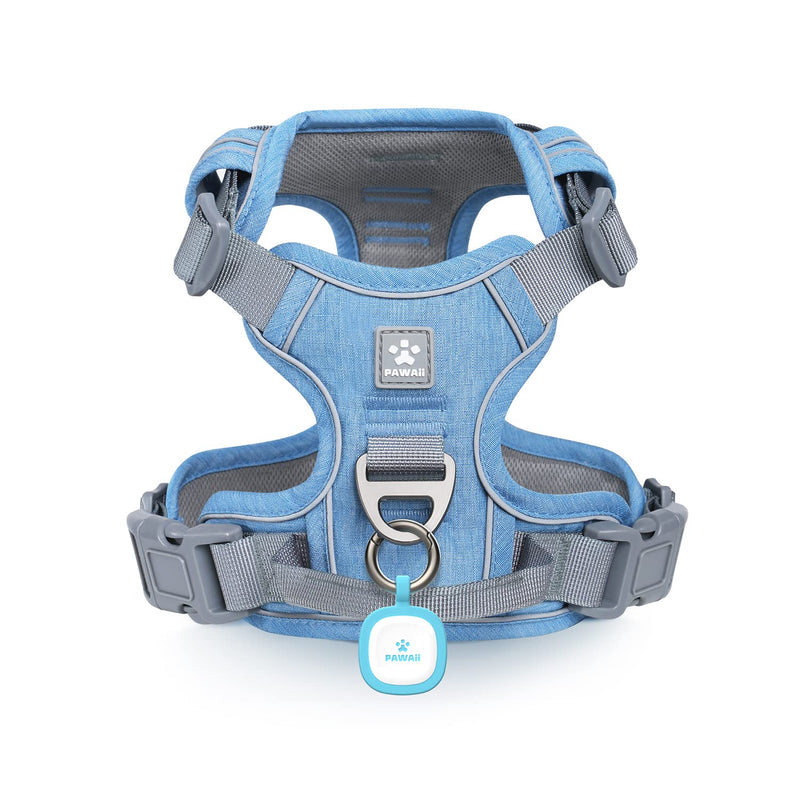 Pawaii No Pull Dog Harness with Pet ID Tag,Reflective Strips No Choke Front O Ring Breathable Mesh Adjustable Soft Padded Pet Vest with Easy Control Handle for Small Dogs S (Bigger than Normal (Chest: 17"-22'' )) Denim Blue - PawsPlanet Australia