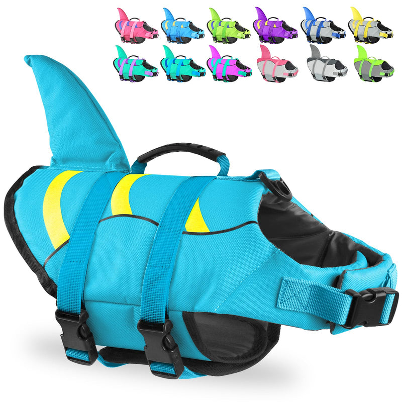 Fragralley Shark Dog Life Jacket, Adjustable Dog Life Vest with Shark Fin, Suit for Small Medium Large Dog Life Vest for Swimming and Boating X-Small Blue-Wave Shark - PawsPlanet Australia