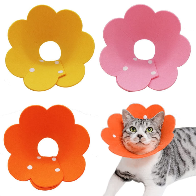 3Pcs Cat Recovery Collar Cat Protection Collar Cones for Cats Sunflower Neck Cat Cone Anti-Licking Recovery Collar to Prevent from Biting Scratching(Pink, Orange, Yellow) (S) - PawsPlanet Australia