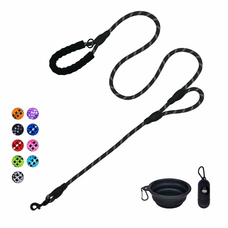 Dog Leash Heavy Duty 6ft, Double Handle Dog Leash with Padded Handle for Traffic Control, Reflective Rope Leashes for Large and Medium Dogs Control Safety Training at Night (Black) Black (25 to 120 lbs) - PawsPlanet Australia