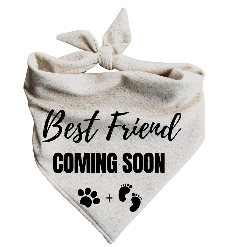 Best Friend Coming Soon Dog Bandana Pregnancy Announcement Creamy Oatmeal (Medium), Beige, Black Medium - PawsPlanet Australia