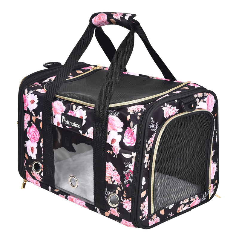 Petmolico Cat Carrier Soft-Sided Pet Bag for Small Medium Cats Puppies 16LBs - Airline Approved Pet Travel Carrier 3 Open Doors (Medium,Pink Peony) Pink Peony