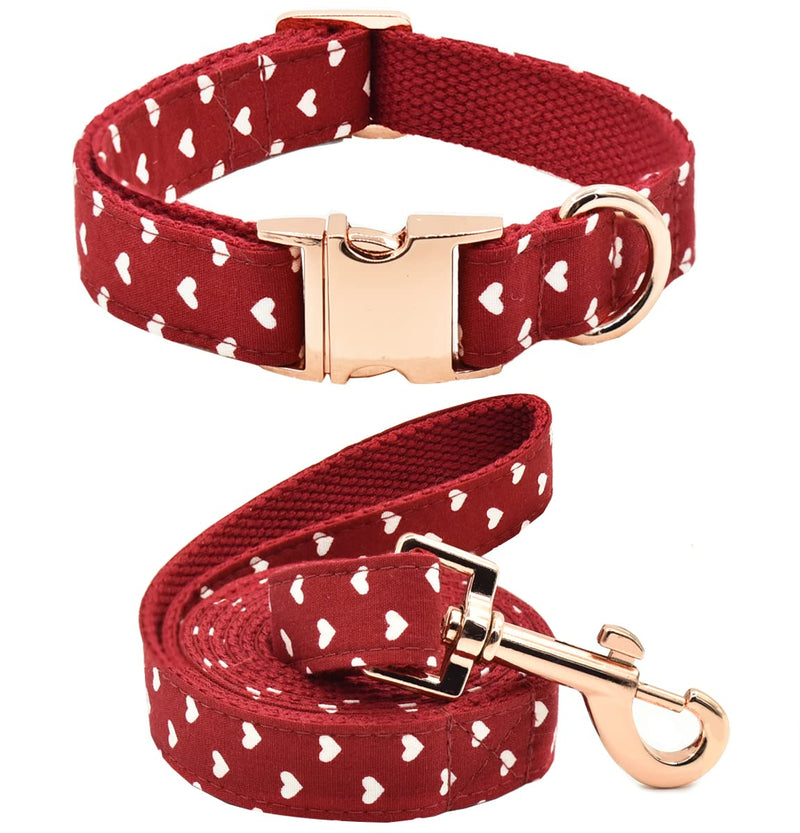Bubblepup Dog Collar and Leash Set, Comfortable Adjustable Collars for Small Medium Large Dogs, Red Hearts Pattern M - PawsPlanet Australia