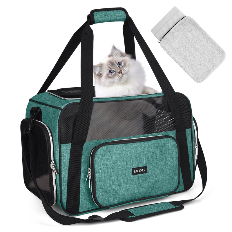 BAGLHER Pet Travel Carrier, Cat Carriers Dog Carrier for Small Medium Cats Dogs Puppies, Airline Approved Small Dog Carrier Soft Sided, Collapsible Puppy Carrier. Green - PawsPlanet Australia