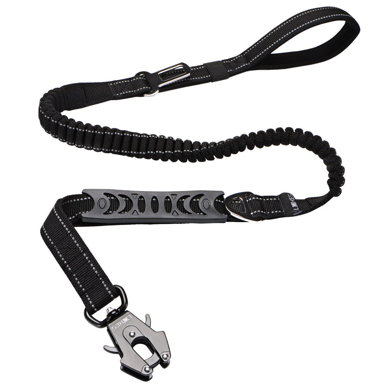 LIIIIIIKES Heavy Duty Dog Leash, Adjustable Dog Leash With Car Seat Belt, 4-6FT Power Stretch Dog Leash, Heavy Duty Tactical Load Bearing Connector Quick Release/Clamp Dog Collar, Reflective Stitching for Improved Visibility Black - PawsPlanet Australia