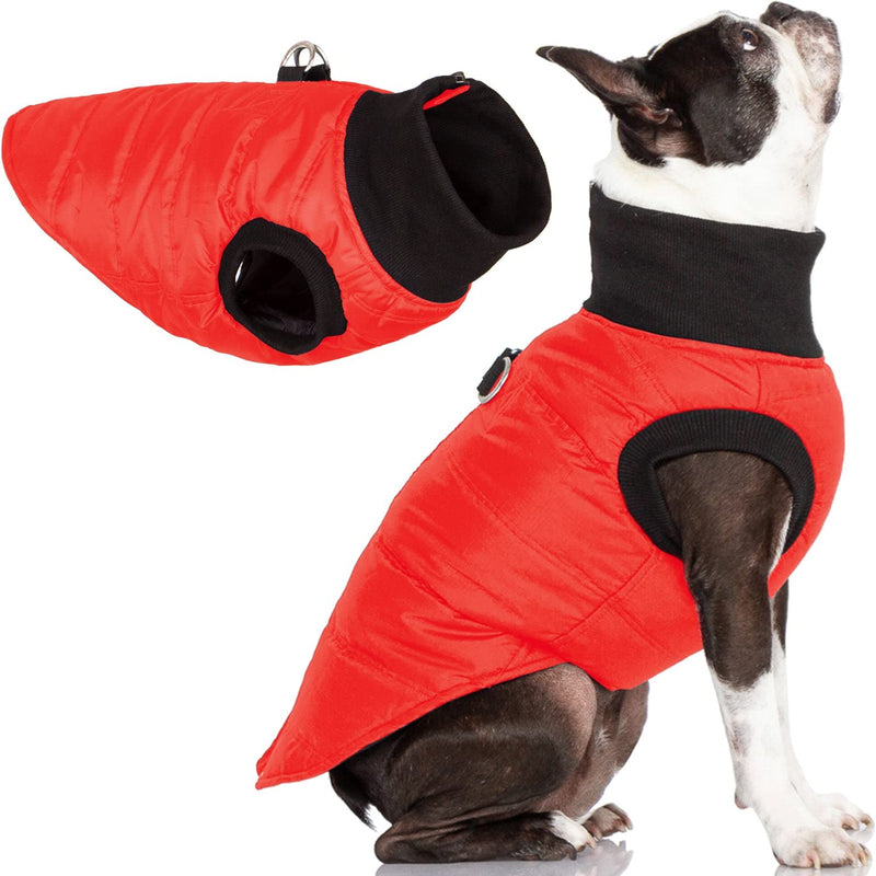 Gooby G21 Bomber Dog Jacket - Red, Small - Winter Waterproof Zip Up for Small to Medium Dogs with Dual D Ring Leash - Warm Windproof Dog Clothes Small chest (16")