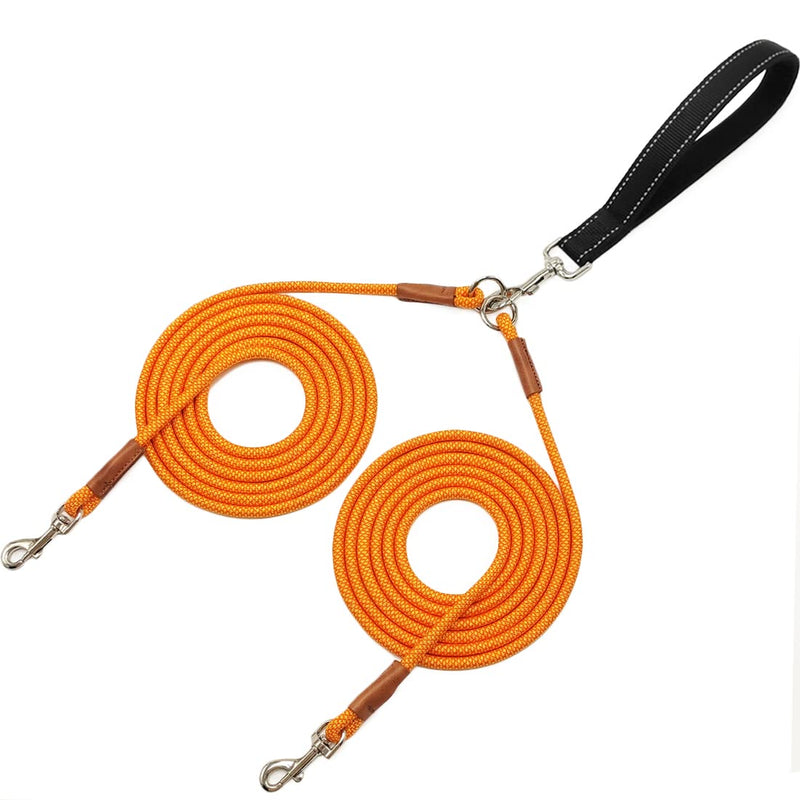 8 FT Double Dog Leash, 2 Way Mulitiple Dog Leash Detachable No Tangle with Soft Padded Handle, 1/4" Rope Dual Lead for 2 Dogs Outdoor Walking (Orange Yellow) 8ft* 1/4" orange yellow - PawsPlanet Australia