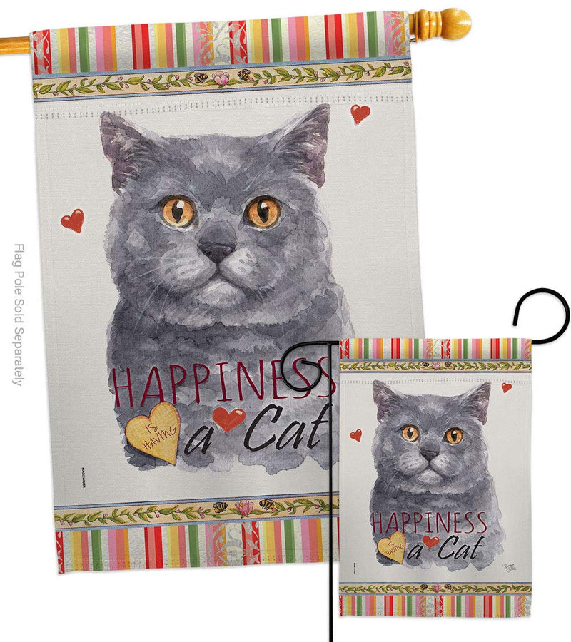Breeze Decor Blue British Short Hair Happiness Garden House Flag-Set Cat Kitten Meow Spoiled Paw Fur Pet Nature Farm Animal Creature Banner Small Yard Gift Double-Sided, Made in USA - PawsPlanet Australia