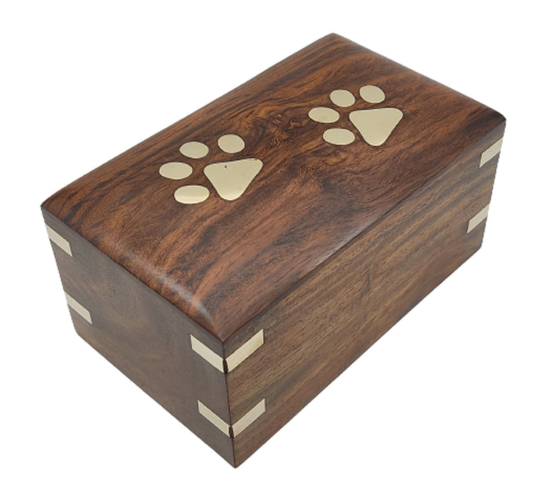 Wooden Urn - Pet Urns for Dogs Ashes, Decorative Wooden Pet Urns for Ashes - Rosewood Cremation Urns for Dogs, Pet Urns for Cats, Wooden Cremation Box (Two Paws) 5''LENGTH x 3''WIDTH x2.5''HEIGHT - PawsPlanet Australia