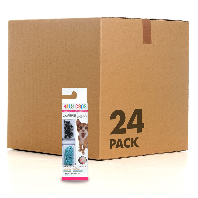Kitty Caps Nail Caps for Cats, Black with Gray Tips & Baby Blue - Safe, Stylish & Humane Alternative to Declawing Stops Snags & Scratches, Small (6-8 lbs), 40 Count - 24 Pack Small (6-8 lbs) 24-Pack - PawsPlanet Australia