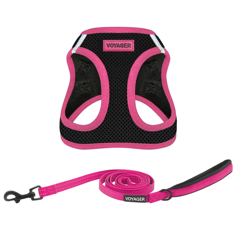 Best Pet Supplies Voyager Step-in Air All Weather Mesh Harness and Reflective Dog 5 ft Leash Combo with Neoprene Handle, for Small, Medium and Large Breed Puppies - Black/Pink Trim, Small - PawsPlanet Australia