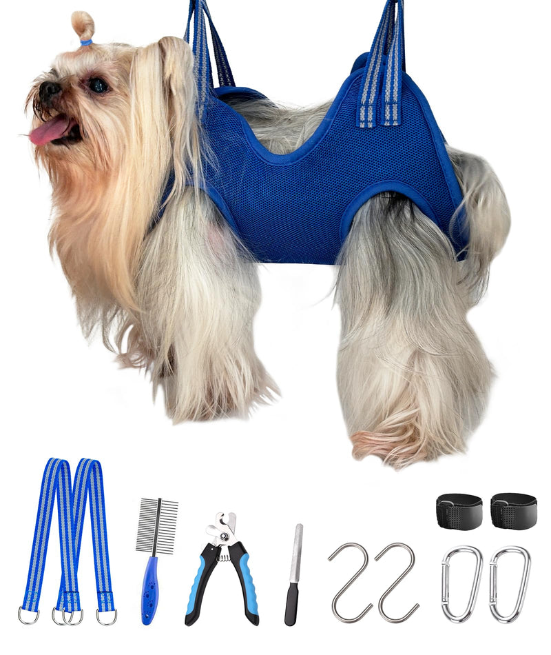 10 in 1 Pet Grooming Hammock Harness with Nail Clippers/Trimmer, Grooming Sling for Small Animals Nail Trimming/Clipping For Cat&Dog (XXS/Under 10lb Blue) XXS/under 8lb - PawsPlanet Australia