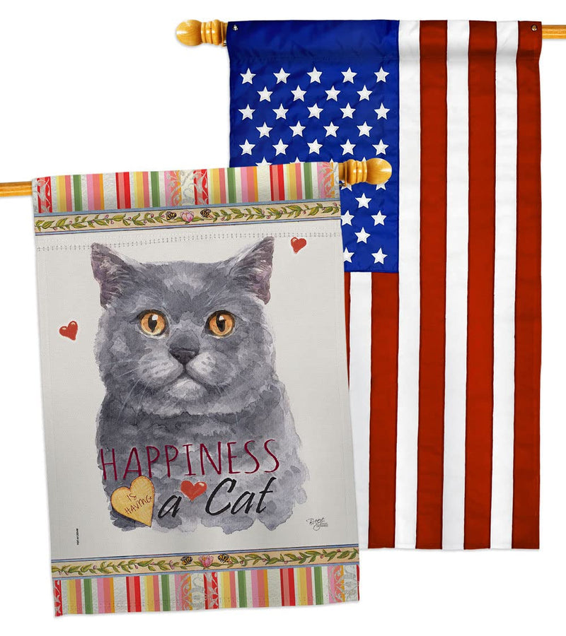 Breeze Decor Blue British Short Hair Happiness House Flag-Pack Cat Kitten Meow Spoiled Paw Fur Pet Nature Farm Animal Creature Applique Banner Small Garden Yard Gift Double-Sided, Made in USA - PawsPlanet Australia