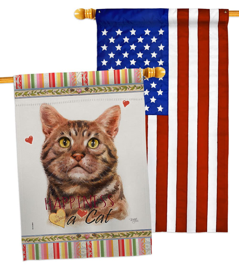 Breeze Decor American Short Hair Happiness House Flag Pack Cat Kitten Meow Spoiled Paw Fur Pet Nature Farm Animal Creature Applique Banner Small Garden Yard Gift Double-Sided, Made in USA - PawsPlanet Australia