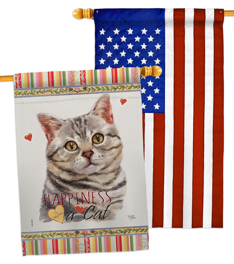 Breeze Decor Gray American Short Hair Happiness House Flag-Pack Cat Kitten Meow Spoiled Paw Fur Pet Nature Farm Animal Creature Applique Banner Small Garden Yard Gift Double-Sided, Made in USA - PawsPlanet Australia