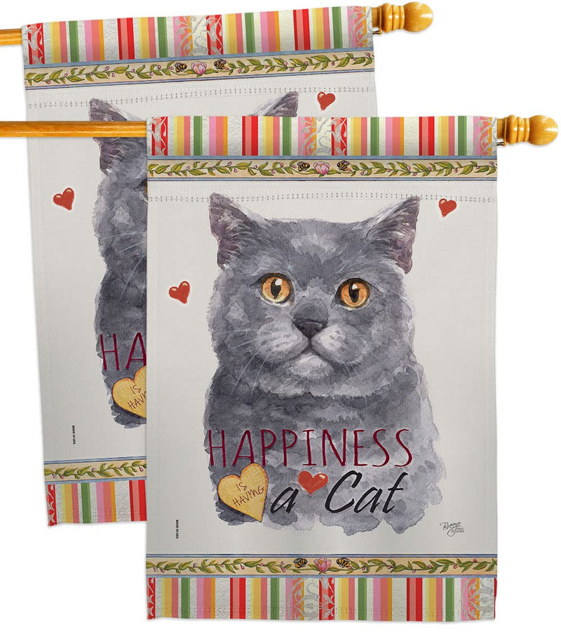 Breeze Decor Blue British Short Hair Happiness House Flag-2 pcs Pack Cat Kitten Meow Spoiled Paw Fur Pet Nature Farm Animal Creature Banner Small Garden Yard Gift Double-Sided, Made in USA - PawsPlanet Australia