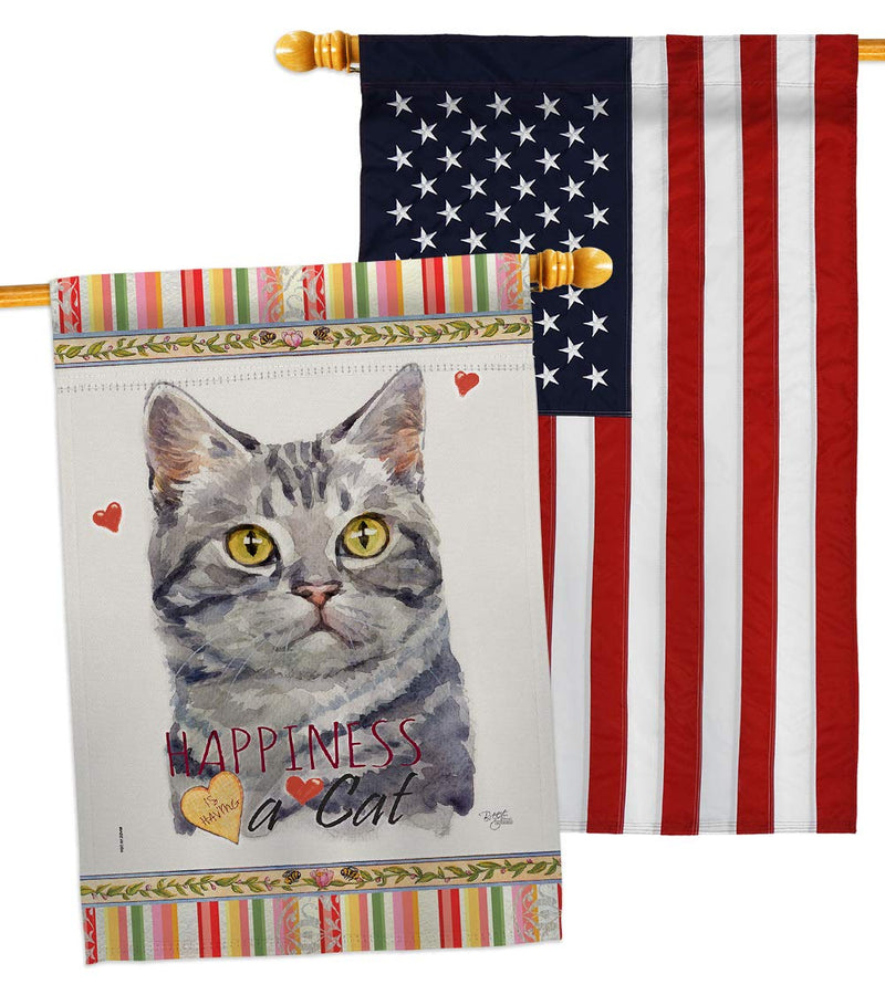 Breeze Decor Red American Short Hair Happiness House Flag-Pack Cat Kitten Meow Spoiled Paw Fur Pet Nature Farm Animal Creature Embroidery Banner Small Garden Yard Gift Double-Sided, Made in USA - PawsPlanet Australia