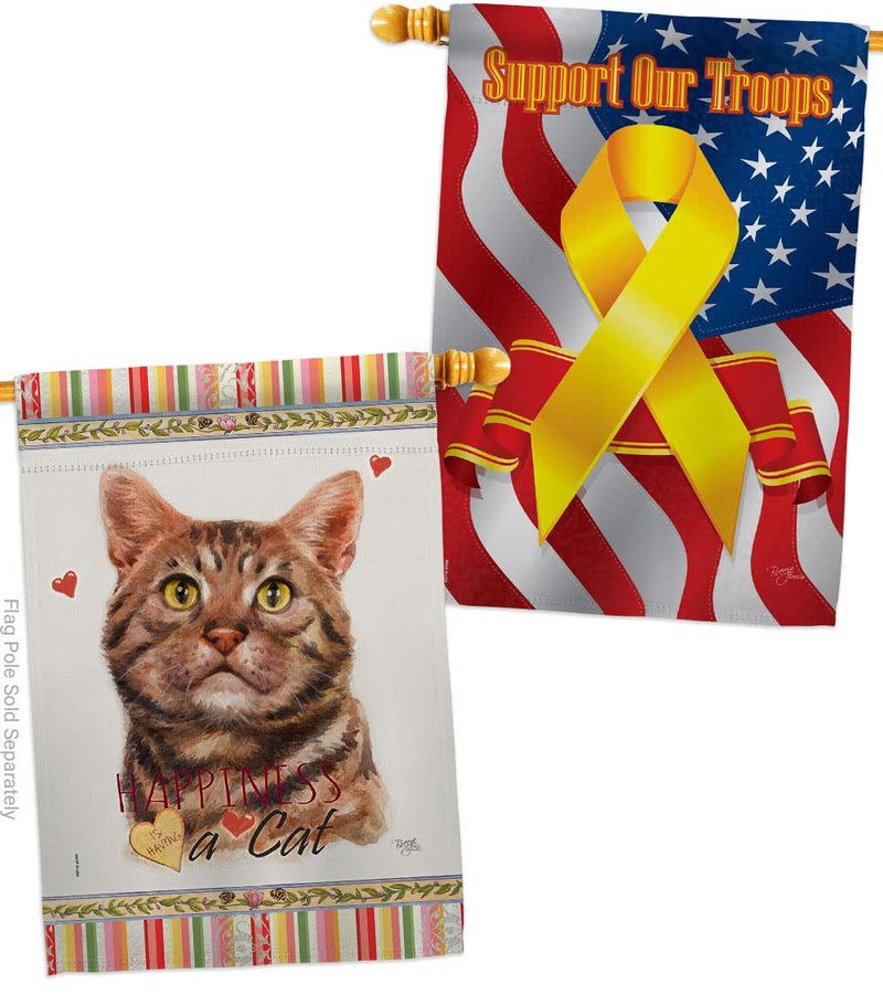 Breeze Decor American Short Hair Happiness House Flag Pack Cat Kitten Meow Spoiled Paw Fur Pet Nature Farm Animal Creature Support Our Troops Banner Small Garden Yard Gift Double-Sided, Made in USA - PawsPlanet Australia