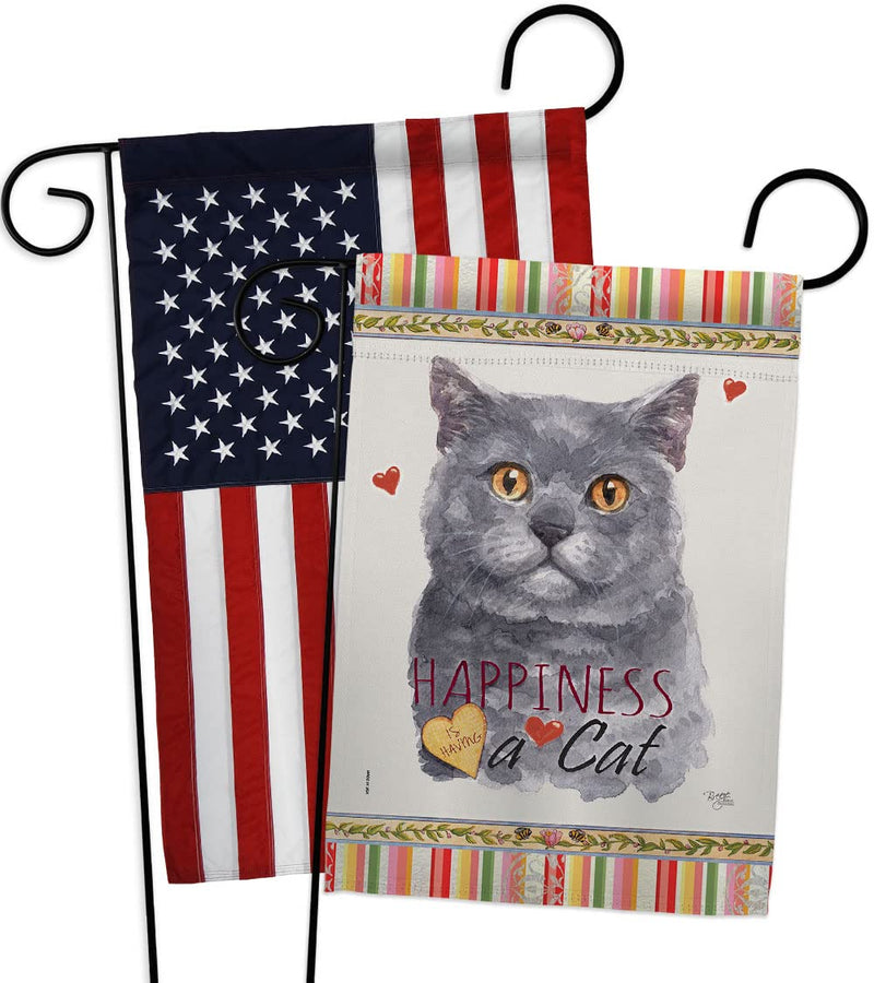 Breeze Decor Blue British Short Hair Happiness Garden Flag-Pack Cat Kitten Meow Spoiled Paw Fur Pet Nature Farm Animal Creature Applique House Banner Small Yard Gift Double-Sided, Made in USA - PawsPlanet Australia