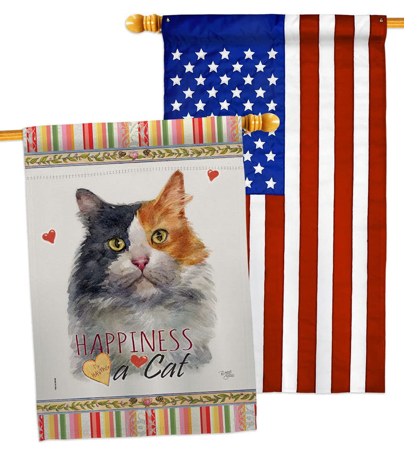 Breeze Decor Long Hair Dilute Calico Happiness House Flag-Pack Cat Kitten Meow Spoiled Paw Fur Pet Nature Farm Animal Creature Applique Banner Small Garden Yard Gift Double-Sided, Made in USA - PawsPlanet Australia
