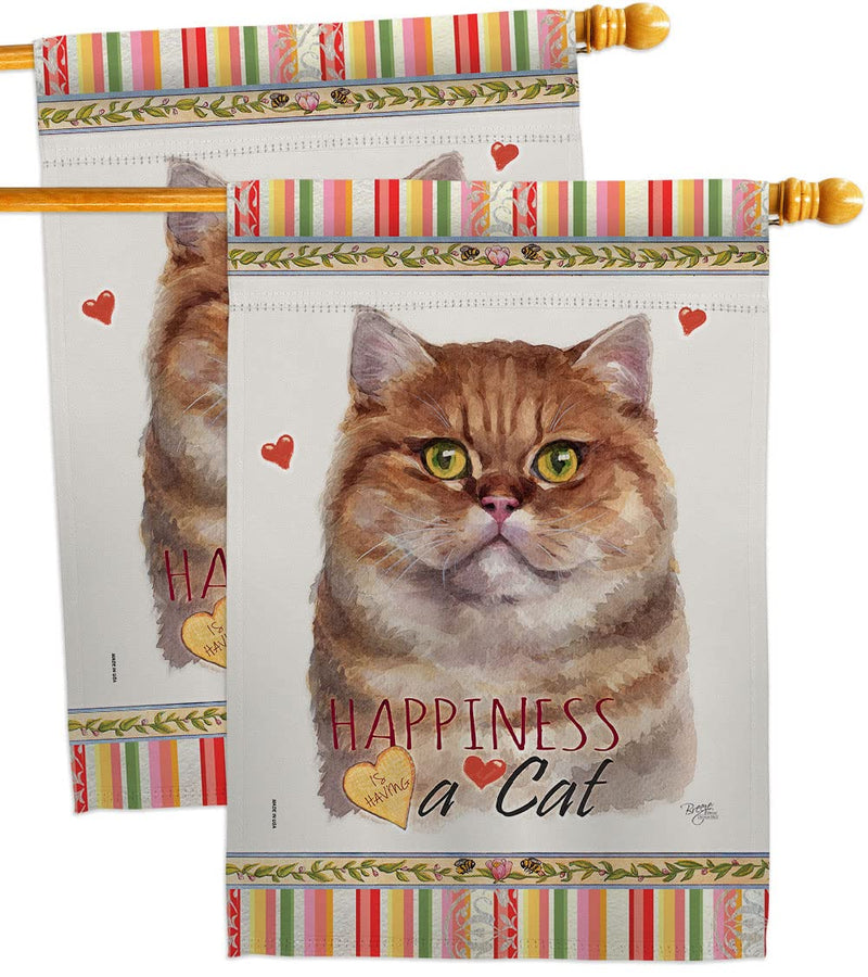 Breeze Decor British Short Hair Happiness House Flag 2 pcs Pack Cat Kitten Meow Spoiled Paw Fur Pet Nature Farm Animal Creature Banner Small Garden Yard Gift Double-Sided, Made in USA - PawsPlanet Australia