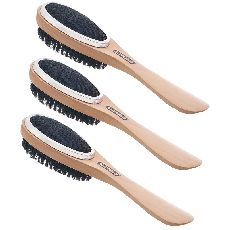 Superio Clothes Brush Garment Brush Pet Hair Remover 3 in 1 Lint Brush, Clothing Brush, and Shoe Horn for Suit, Wool Coat, Sweaters, Shoes, Double Sided Portable Depiller with Wood Handle (3) -Superio 3 Pack - PawsPlanet Australia