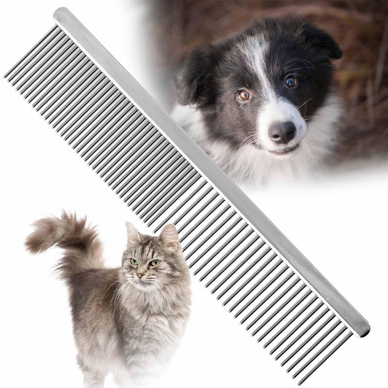 Jeffers Flat Back Pet Grooming Comb – Chrome Plated Steel Comb with Fine & Coarse Teeth for Dogs, Cats, Puppies – Detangling, Deshedding, Dematting Tool for Long or Short Hair - 7.5" L, 1-1/4" teeth 7.5"L - PawsPlanet Australia