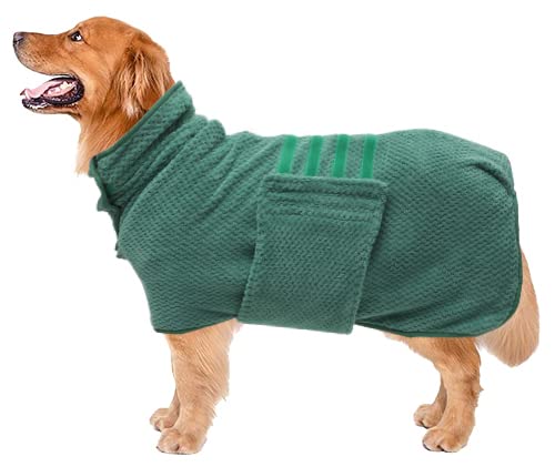 Geyecete Dog Bathrobe Towel Dog Drying Coat-Dry Fast Dog Bag-Pineapple grid Fast Drying Super Absorbent Pet Dog Cat Bath Robe Towel-Green-L Large Green(Pineapple grid) - PawsPlanet Australia