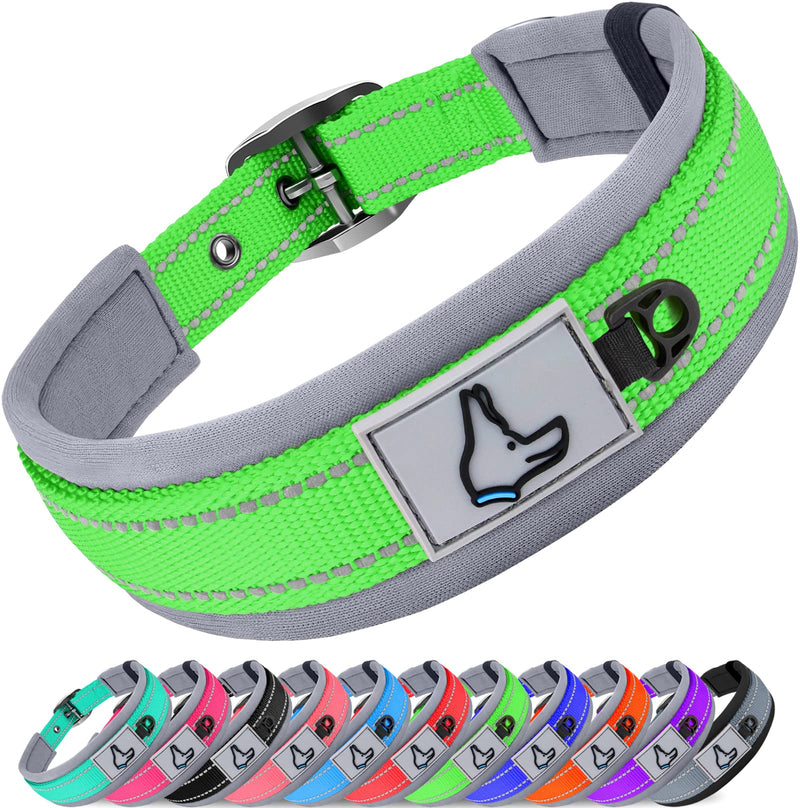 Joytale Dog Collar for Large Dogs, Neoprene Padded and Adjustable, Reflective Wide Heavy Duty Pet Collars with Durable Metal Belt Buckle for Walking, Green, L L: Width 1", Neck 19-23" - PawsPlanet Australia