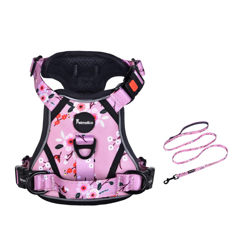 Petmolico Medium Dog Harness and Leash Set, No Choke 4 Leash Attachments Easy Control Handle Soft Padded Reflective Vest Dog Harness, Pink Plum - PawsPlanet Australia