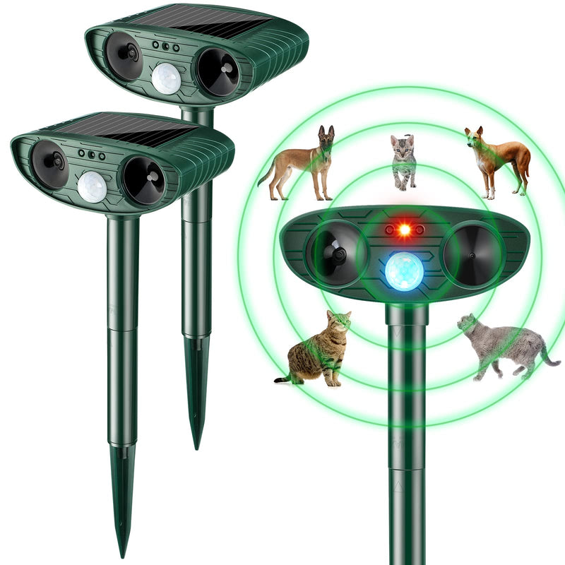 Ultrasonic Animal Repellent Outdoor Solar Powered Repeller Cat Dog Deer Deterrent Waterproof Motion Sensor Deterrent for Yard Garden Rabbit Squirrels Fox Pest (2, Green) 2 - PawsPlanet Australia