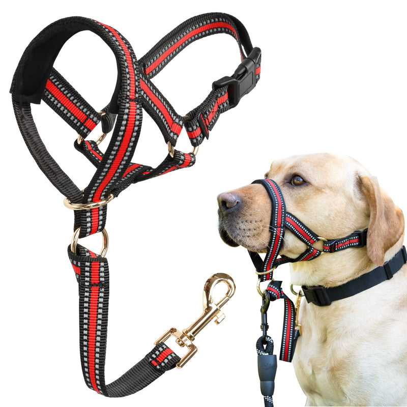 BARKLESS Muzzle Leash for Heavy Pullers, No Pull Stylish Head Halter for Small and Medium Aggressive Dogs, Gentle Dog Face Harness Stops Pet Pulling and Choking on Walks, Adjustable Head Collar Red M (Snout Cir: 9½"-11”) - PawsPlanet Australia