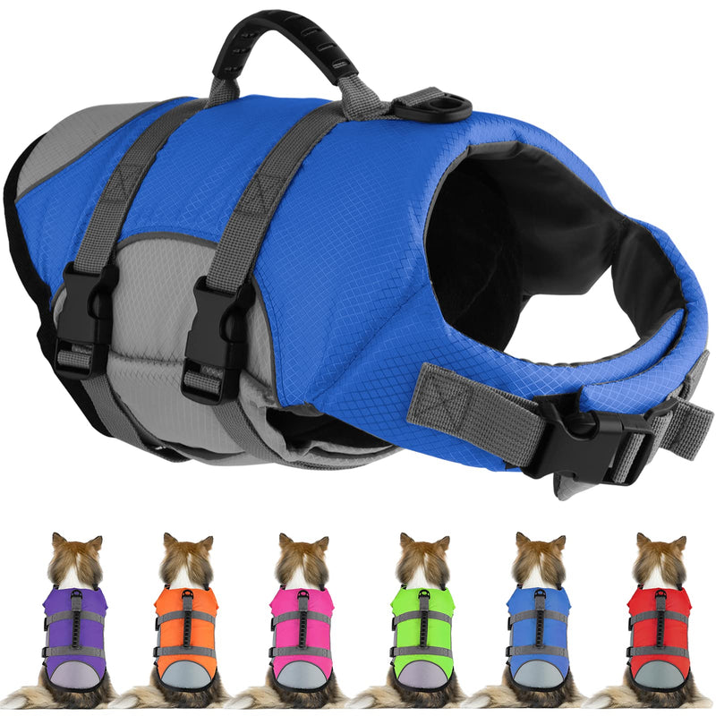 Dog Life Jacket, Reflective Adjustable Dog Life Vest with Rescue Handle for Swimming and Boating, Ripstop Pet Safety Life Preserver for Small, Medium and Large Dogs Blue - PawsPlanet Australia