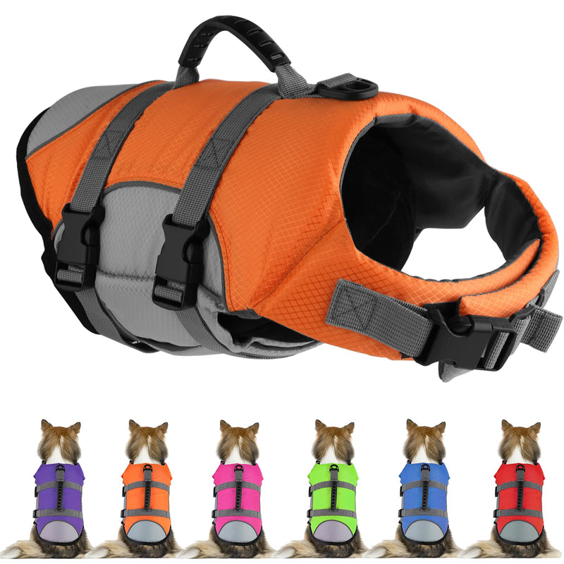 Dog Life Jacket - Reflective Adjustable Vest With Rescue Handle for Swimming and Boating - Ripstop Pet Safety Preserver for Small, Medium and Large Dogs Orange X-Large - PawsPlanet Australia