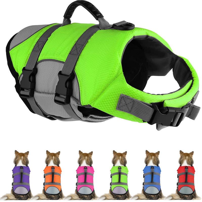 Dog Life Jacket, Reflective & Adjustable Dog Life Vest with Rescue Handle for Swimming and Boating, Ripstop Pet Safety Life Preserver for Small, Medium and Large Dogs Green X-Large - PawsPlanet Australia